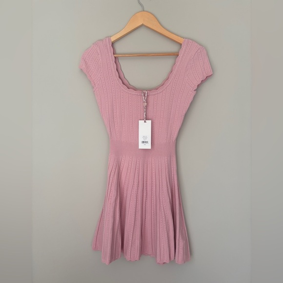 NWT LoveShackFancy Evaluna Stretch Pointelle Mini Dress Fawn Pink | size S - Picture 6 of 12